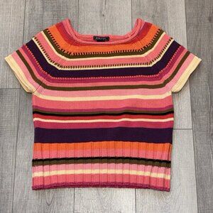 Harold’s Vintage Cropped Sweater Womens Large Rolled Neck Striped 80’s Retro